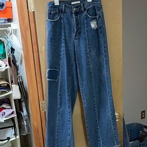 PacSun Dark Blue Flare Jeans with Distressed Details